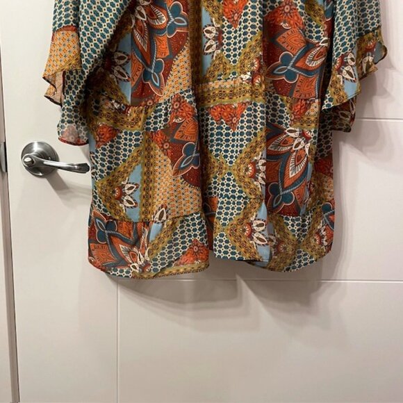 Cato Button Down Retro Patchwork Printed Blouse Size 18/20W Boho Western 70s - Picture 10 of 16